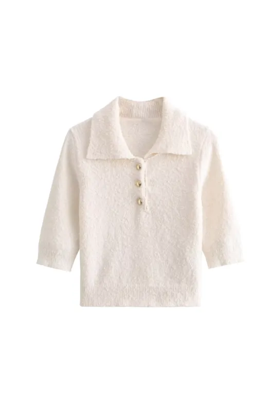 'Nicole' Versatile Bouclé Knitted Short-sleeved Sweater sold by Goodnight Macaroon