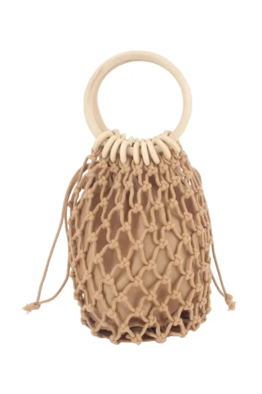 'Raquel' Rattan Handle Woven Net Bag (2 Colors) sold by Goodnight Macaroon