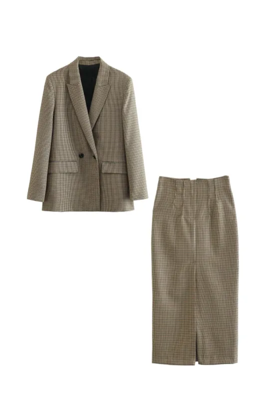 ' Brandon ' Plaid Double-Breasted Suit Jacket & Straight Skirt sold by Goodnight Macaroon