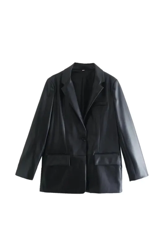 ‘ Landon’ Black Vegan Leather Blazer sold by Goodnight Macaroon