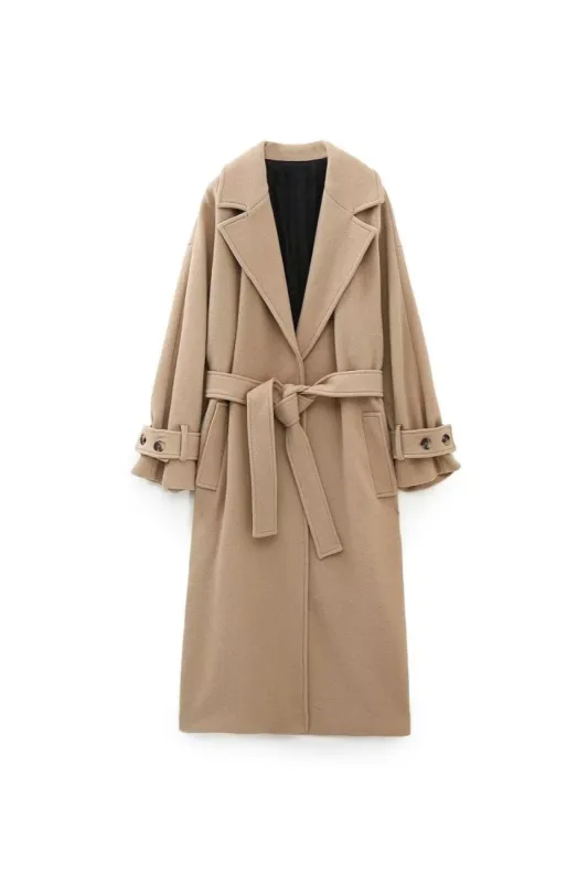  'Madison' Elegant Belted Long Coat sold by Goodnight Macaroon