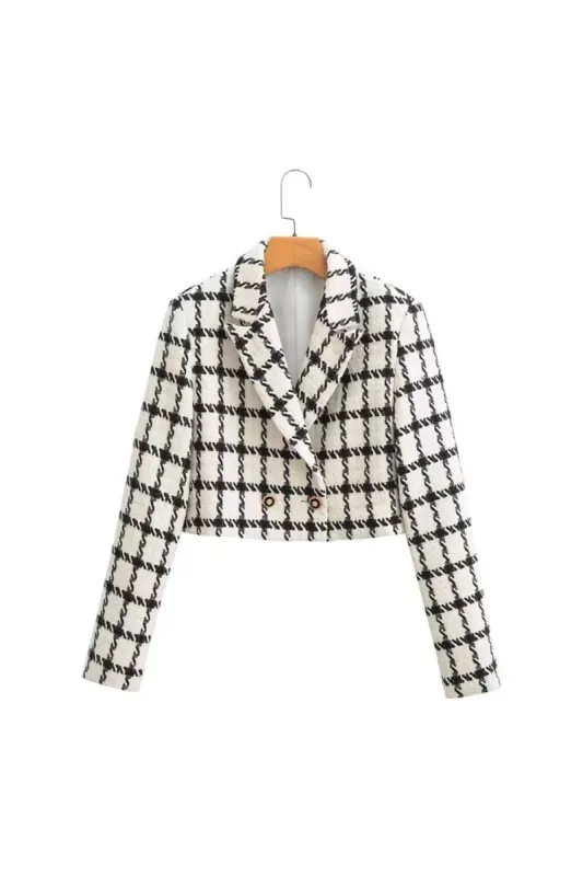 'Sophia' Vintage Plaid Tweed Slim Blazer Jacket made by Goodnight Macaroon
