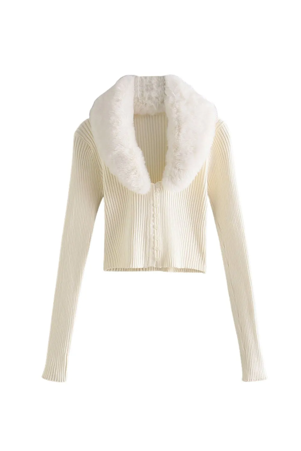 'Carson' Slim-Fit Faux Fur Collar Open-Front Knit Sweater sold by Goodnight Macaroon