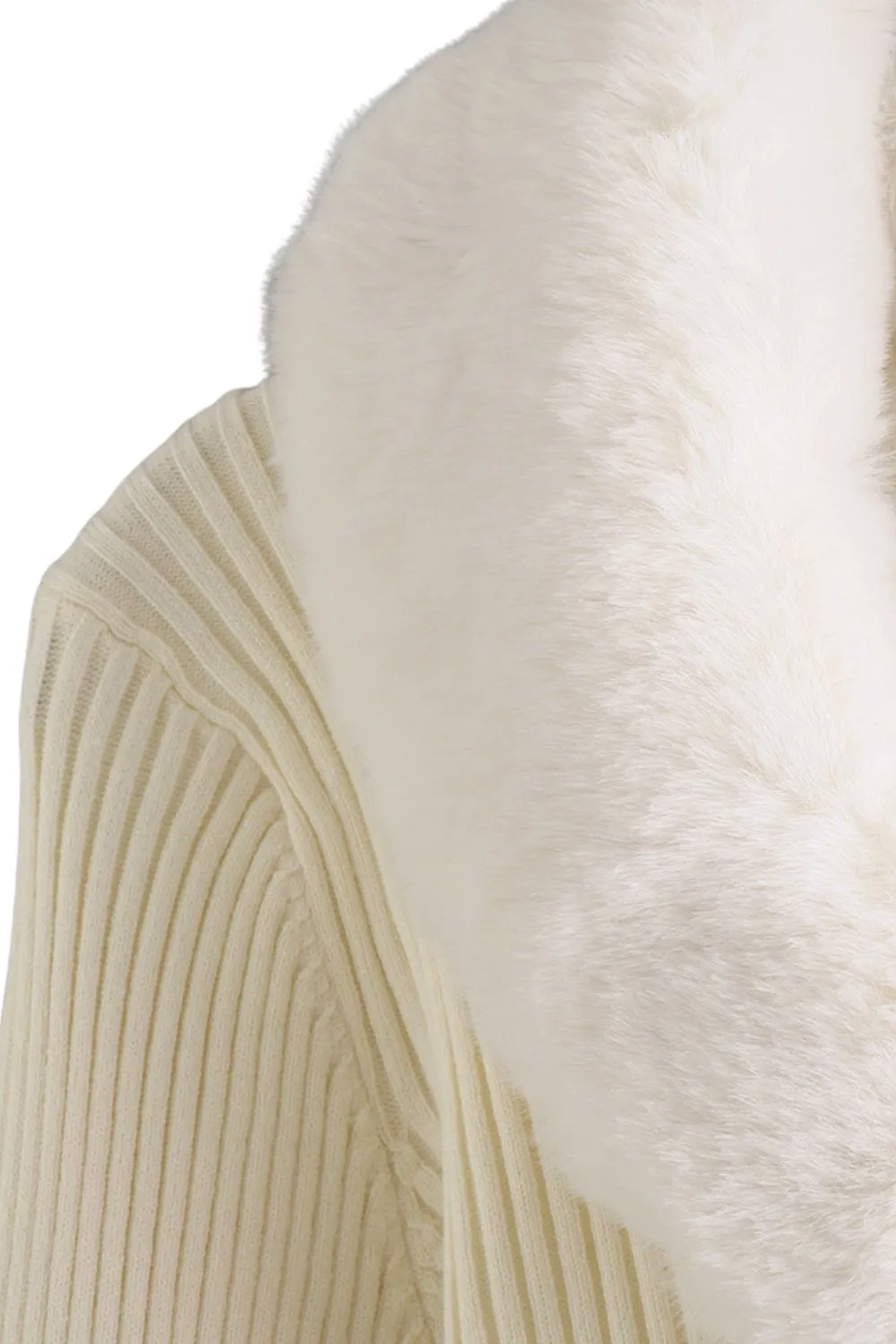 'Carson' Slim-Fit Faux Fur Collar Open-Front Knit Sweater sold by Goodnight Macaroon product image thumbnail 5