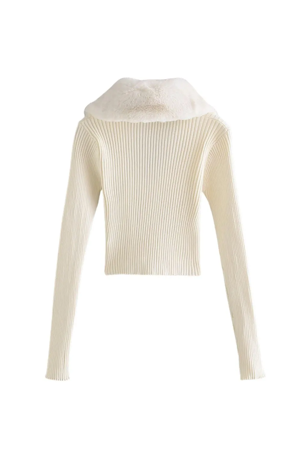 'Carson' Slim-Fit Faux Fur Collar Open-Front Knit Sweater sold by Goodnight Macaroon product image thumbnail 2