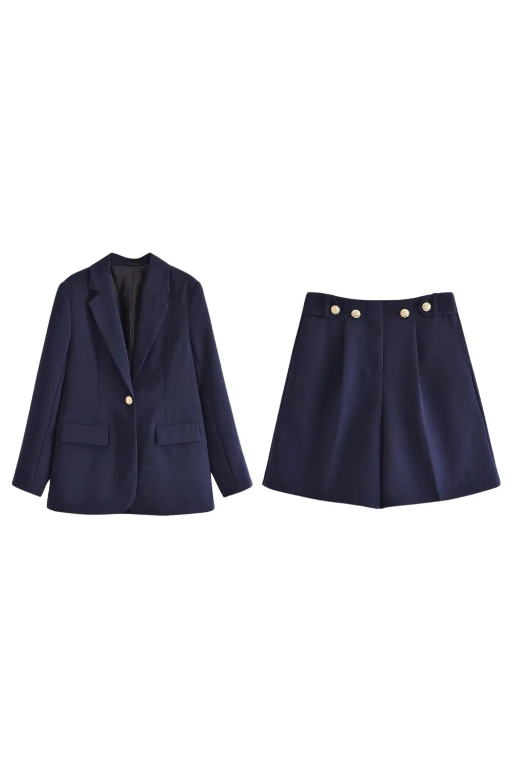 ‘Layla’ Gold-Buttoned Blazer & High-Waist Shorts (Sold Separately) sold by Goodnight Macaroon