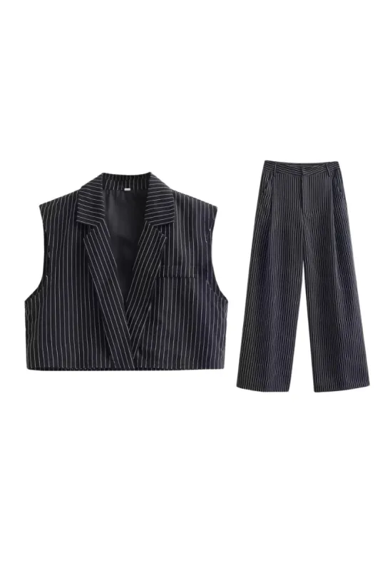 'Aaliyah' Relaxed Striped Tank with Collar & Straight-Leg Pants Set (Sold Separately) sold by Goodnight Macaroon