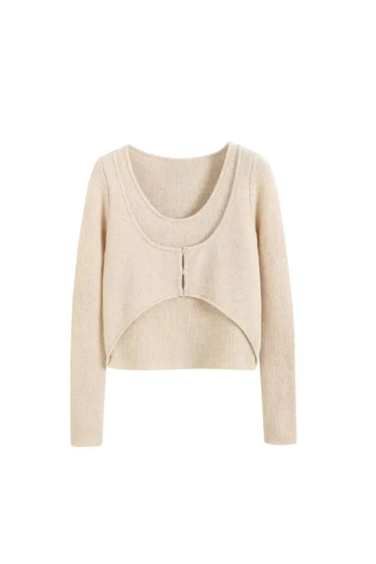 'Elena'Irregular Two-Tone Buttoned Knit Top made by Goodnight Macaroon