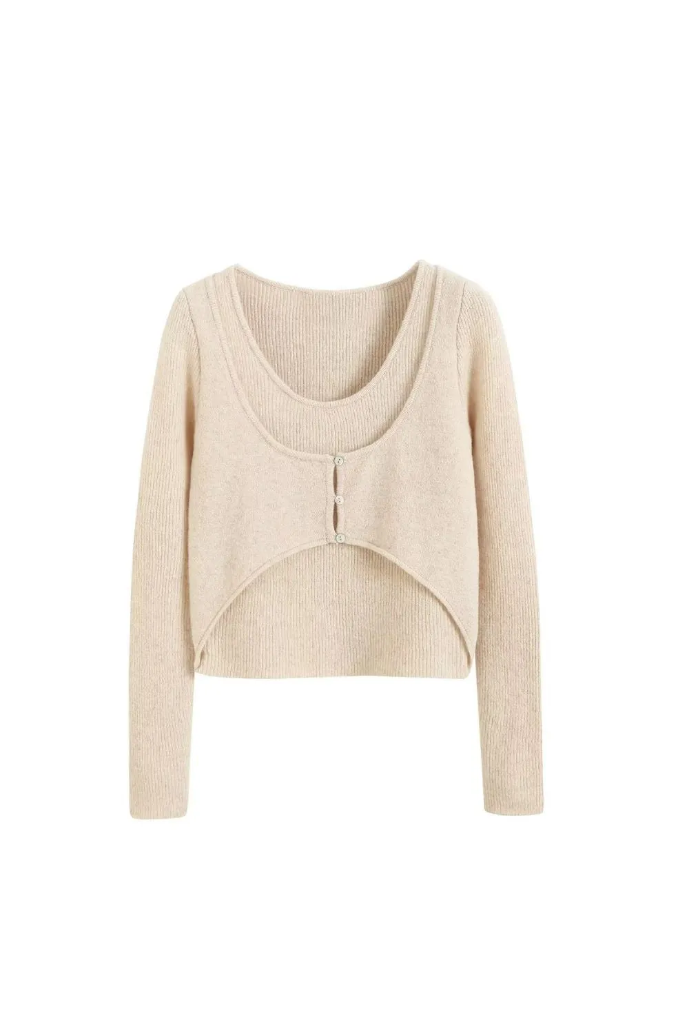 'Elena'Irregular Two-Tone Buttoned Knit Top sold by Goodnight Macaroon