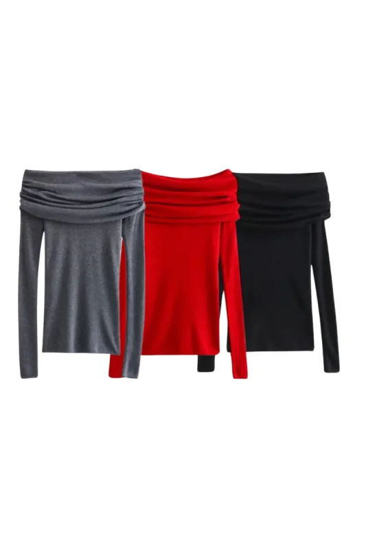 'Elina' Minimalist Off-Shoulder Knit Top sold by Goodnight Macaroon