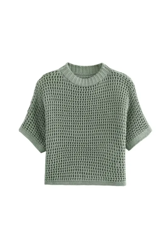 'Tamara' Minimalist Mesh Short Sleeve Knit T-Shirt sold by Goodnight Macaroon