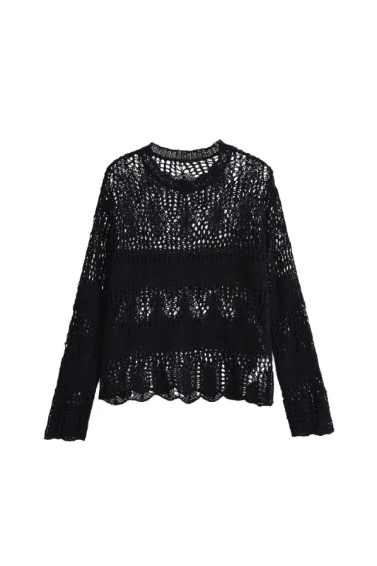‘Olga’ Long Sleeve Crew Neck Hollow Knitted Sweater sold by Goodnight Macaroon