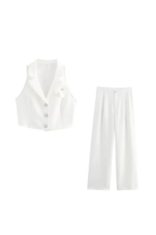 'Ellie' Minimalist Floral-Embellished Tank & Pants Set sold by Goodnight Macaroon