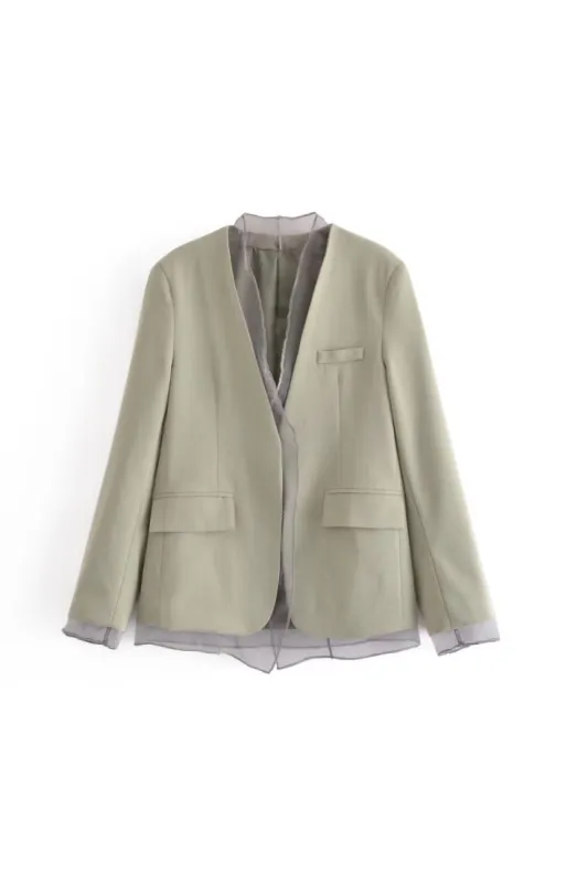 'Violet' Fitted Long Sleeve Mesh-Blend Suit Jacket sold by Goodnight Macaroon