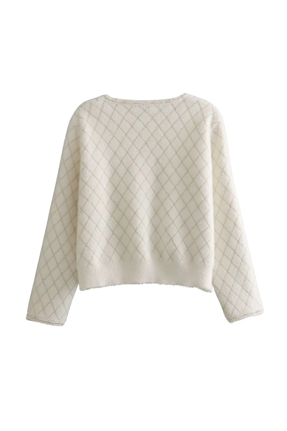 'Yuliya' Metallic Trim Diamond Knit Sweater sold by Goodnight Macaroon product image thumbnail 2