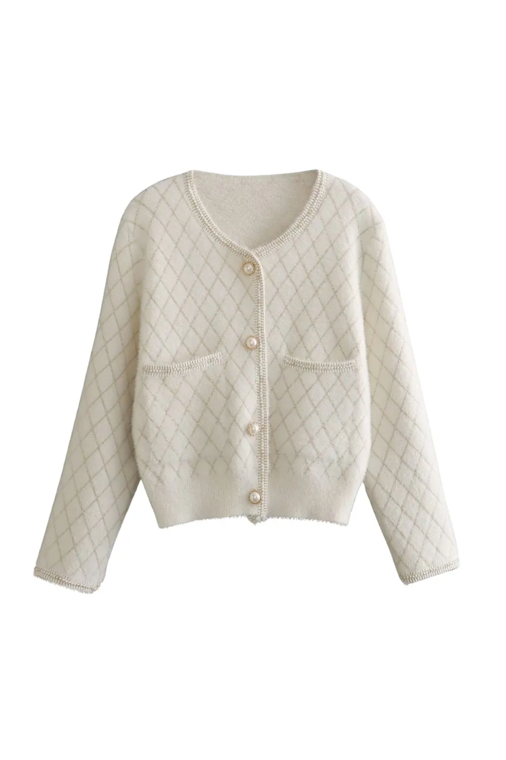 'Yuliya' Metallic Trim Diamond Knit Sweater sold by Goodnight Macaroon
