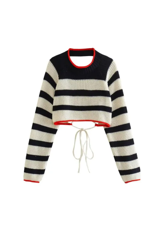 ‘Kamilla’ Striped Backless Knit Crop Top sold by Goodnight Macaroon