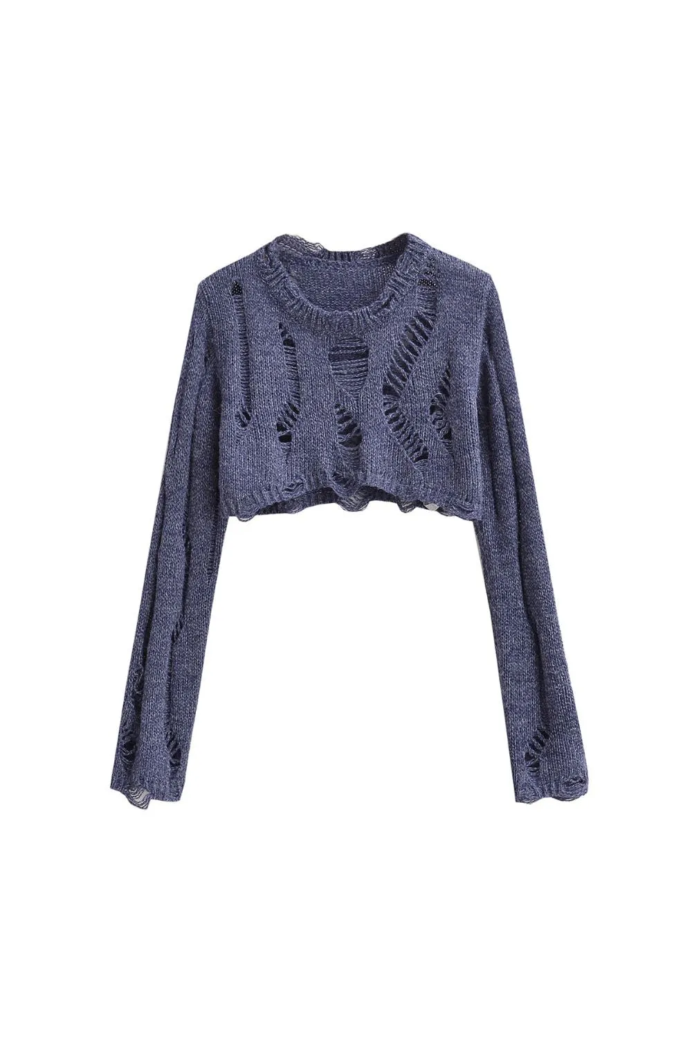 'Tatyana' Cropped Ripped Long Sleeve Knitted Tops sold by Goodnight Macaroon