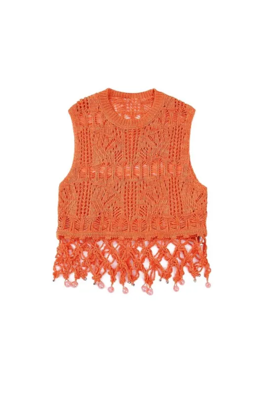 'Nika' Embellished Beaded Crochet Knit Top sold by Goodnight Macaroon