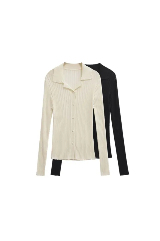 'Scarlett' Ribbed Collar Long Sleeve Knit Cardigan sold by Goodnight Macaroon