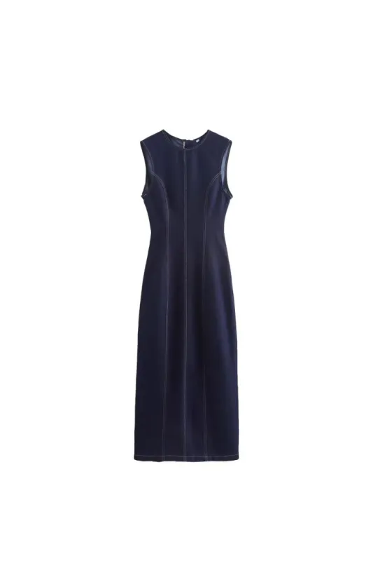 'Victoria' Fitted Sleeveless Denim Midi Dress sold by Goodnight Macaroon