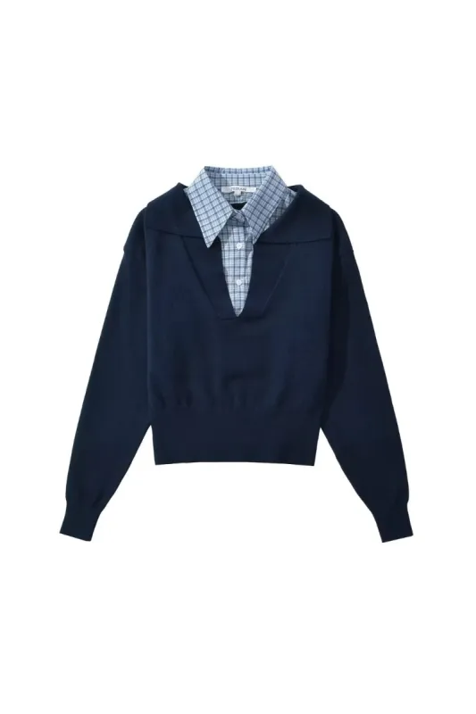 'Paisley' Stylish Preppy Contrast Knit Top sold by Goodnight Macaroon