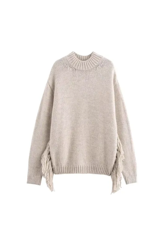 ‘Alexa’ Casual Striped Tassel Knit Top sold by Goodnight Macaroon