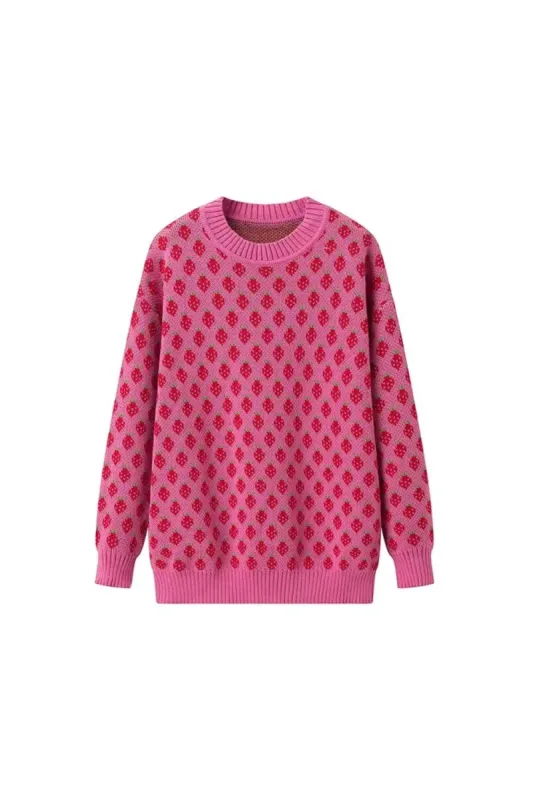 'Brianna' Strawberry Jacquard Knit Sweater sold by Goodnight Macaroon