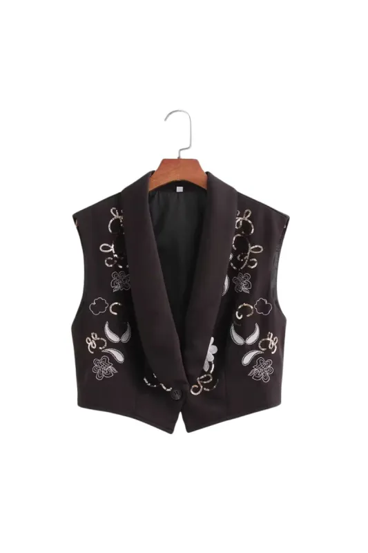 ‘Leah’ Short Sequin Embroidered Vest sold by Goodnight Macaroon
