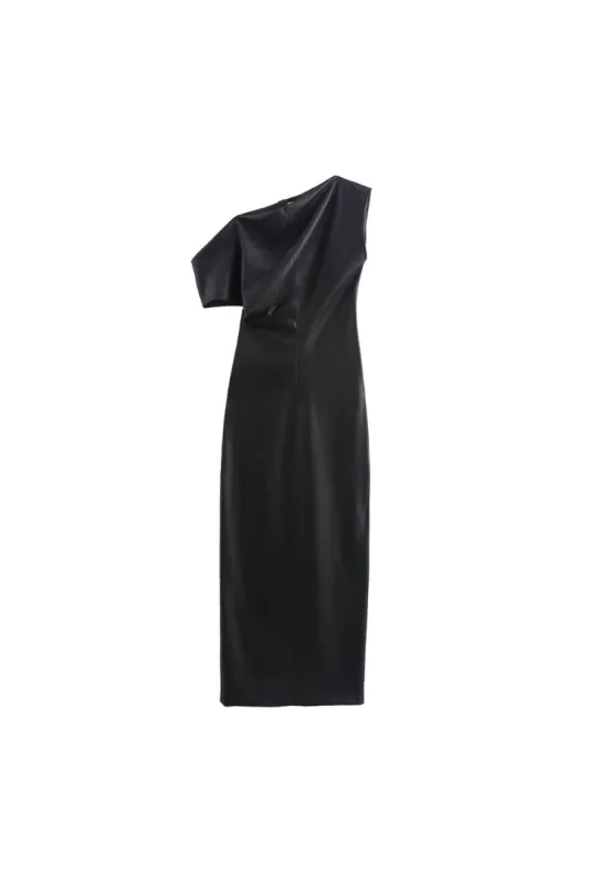 ‘Mila’ Fitted Faux Leather Drape Dress made by Goodnight Macaroon