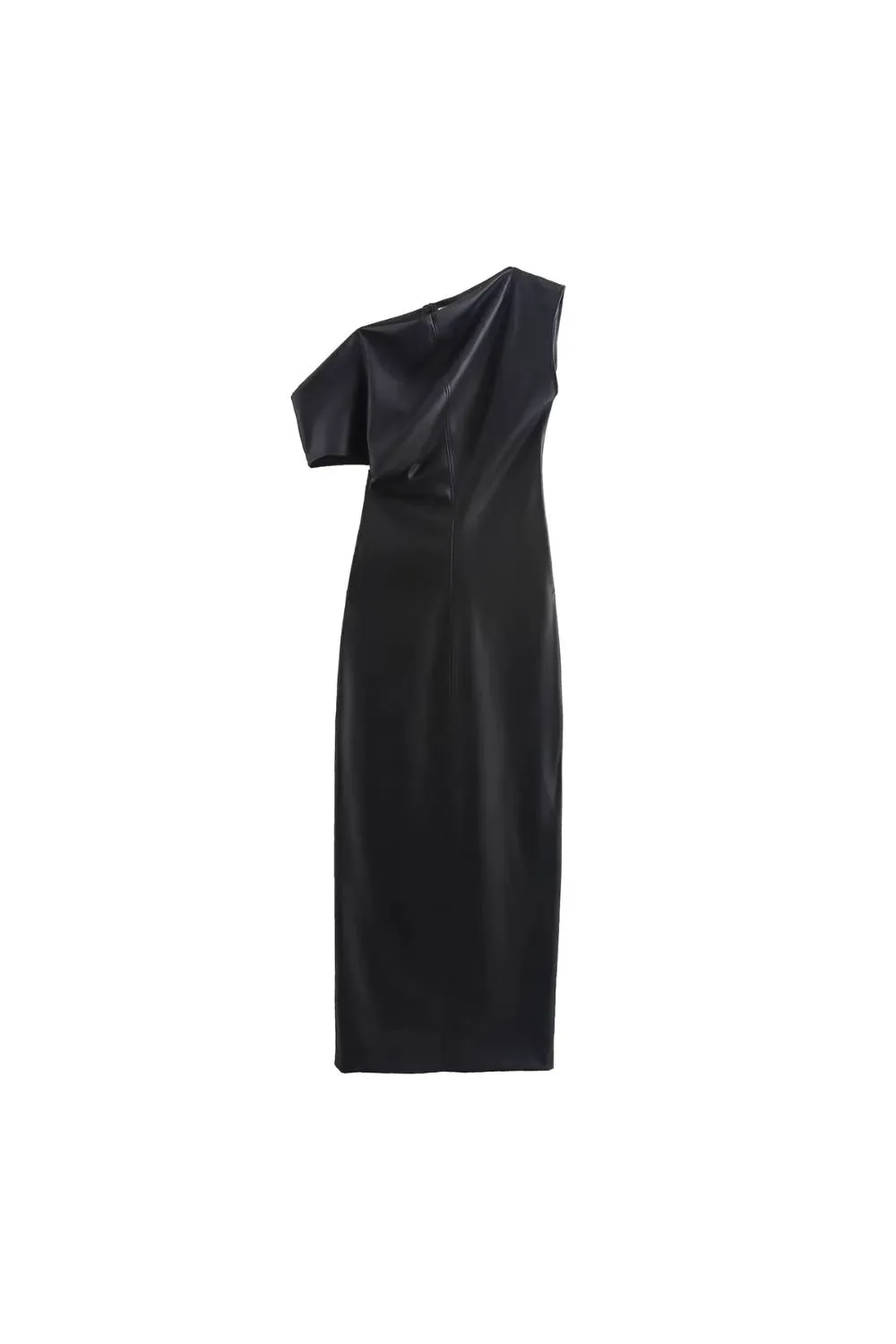 ‘Mila’ Fitted Faux Leather Drape Dress sold by Goodnight Macaroon