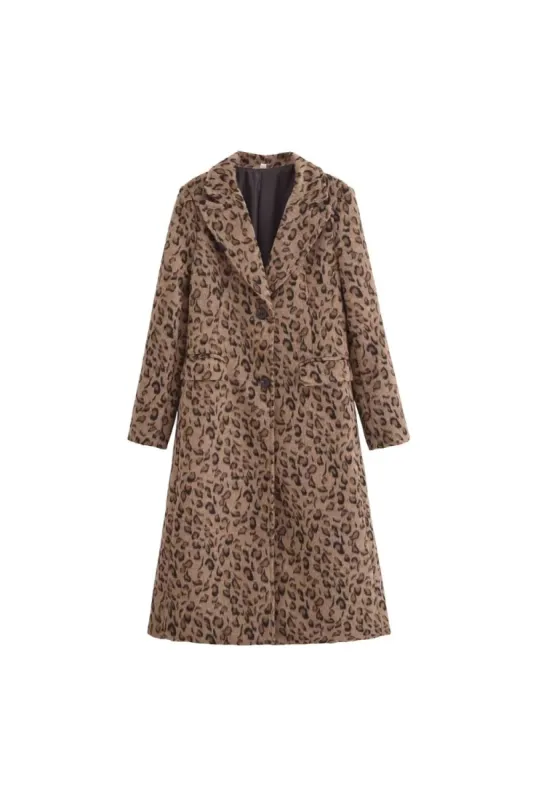 'Victoria' Leopard Print Long Wool Coat sold by Goodnight Macaroon