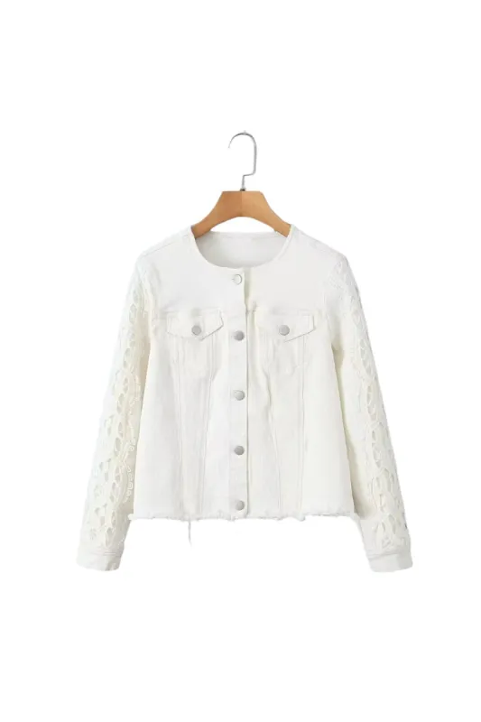 'Delilah' Minimalist Versatile Lace-Trimmed Denim Jacket sold by Goodnight Macaroon