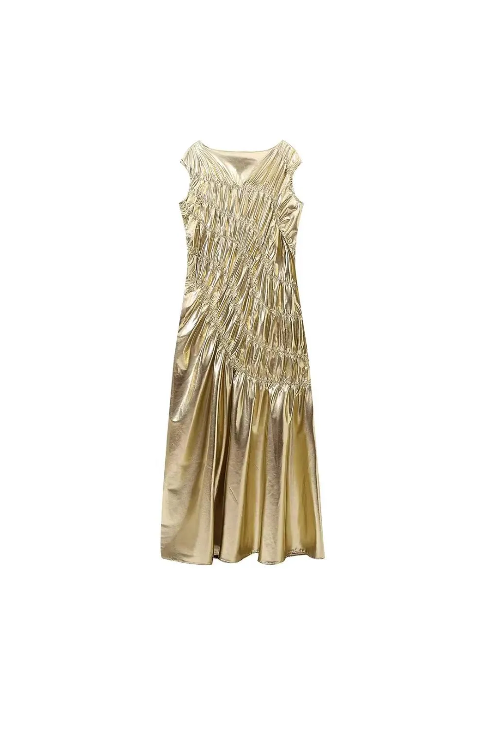 'Violet' Fitted Metallic Pleated Sleeveless Mid-calf Dress sold by Goodnight Macaroon product image thumbnail 2