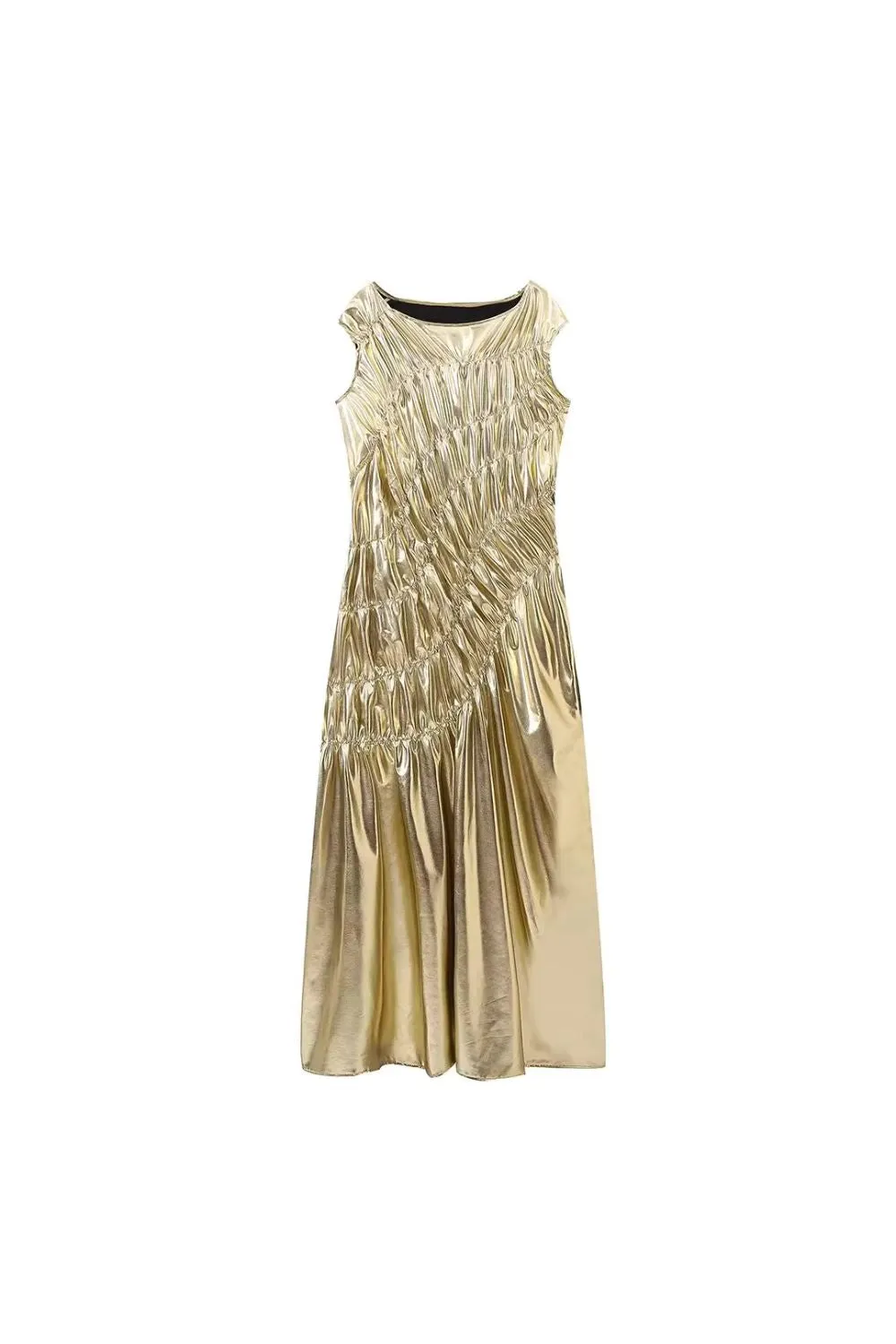 'Violet' Fitted Metallic Pleated Sleeveless Mid-calf Dress sold by Goodnight Macaroon