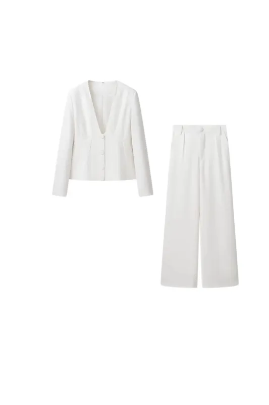 'Leila' V-Neck Blazer &Straight-Leg Pants Set (Sold Separately) sold by Goodnight Macaroon