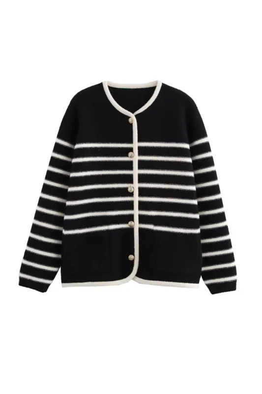 'Becky' Classic Striped Knit Open Cardigan sold by Goodnight Macaroon