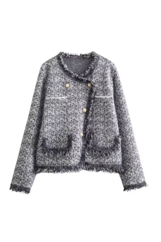 'Elisa' Heather Grey Faux Mink Round-Neck Cardigan sold by Goodnight Macaroon