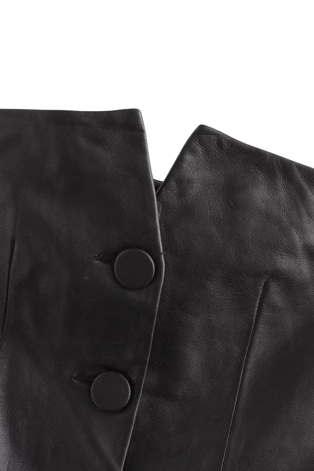 'Geoff' Slim Fit Button-Front Leather Blouse sold by Goodnight Macaroon product image thumbnail 3