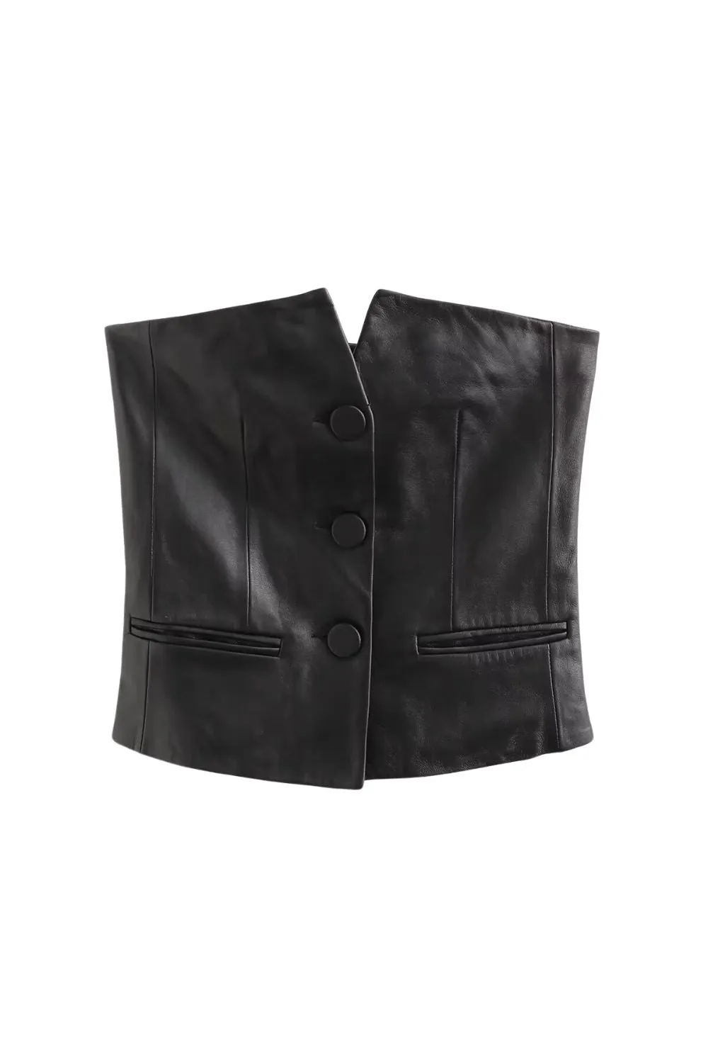'Geoff' Slim Fit Button-Front Leather Blouse sold by Goodnight Macaroon