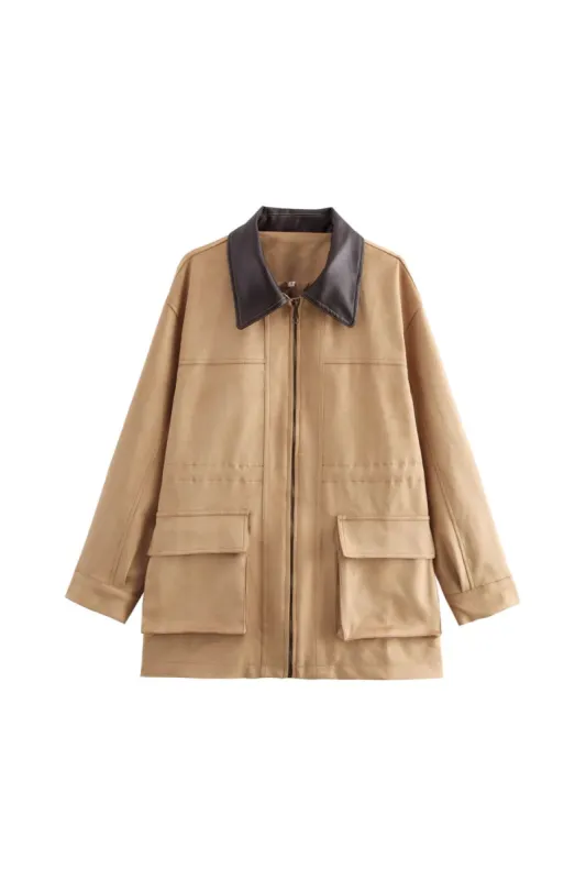 'Carolyn' Suede-Textured Patchwork Fur Jacket sold by Goodnight Macaroon