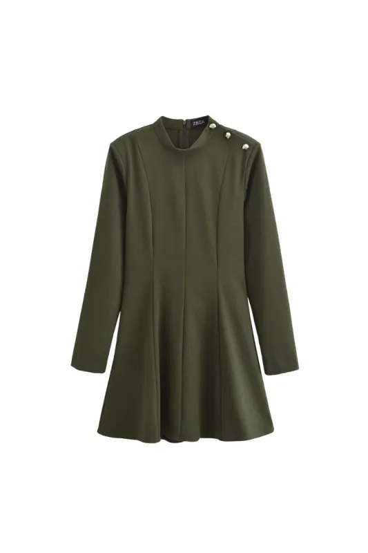 'Kathy' Sleek Gold Button-Accented Short Dress made by Goodnight Macaroon