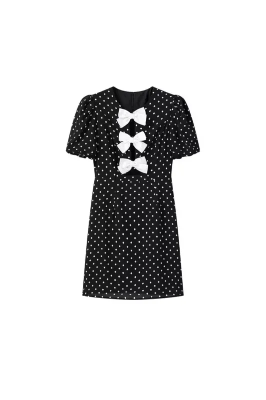 ’Ava‘ Bow-Accented Polka Dot Short-Sleeve Mini Dress sold by Goodnight Macaroon
