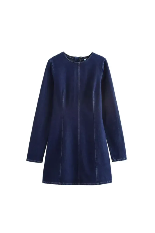 'Amelia' Denim Patchwork Long Sleeve Dress sold by Goodnight Macaroon