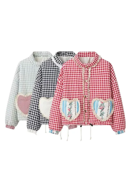 'Isabella' Plaid Lace-Trimmed Puffer Jacket sold by Goodnight Macaroon