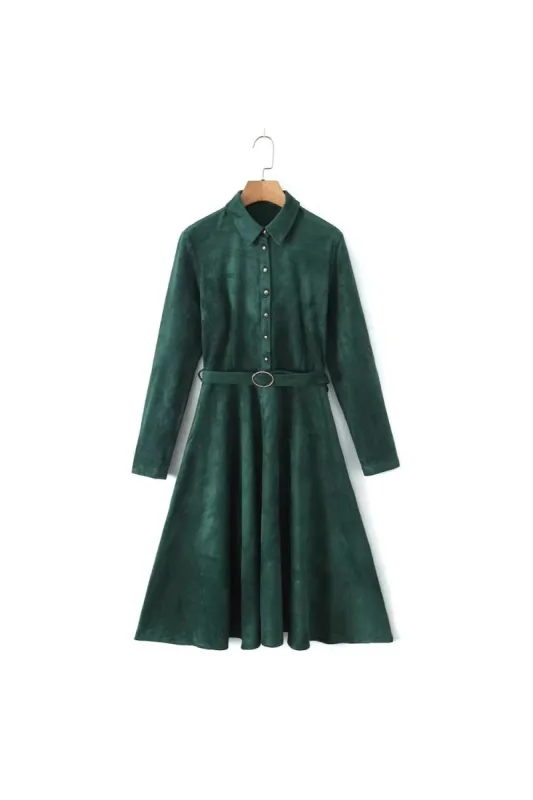'Eliana' Sleek Suede Belted Long Sleeve Dress made by Goodnight Macaroon