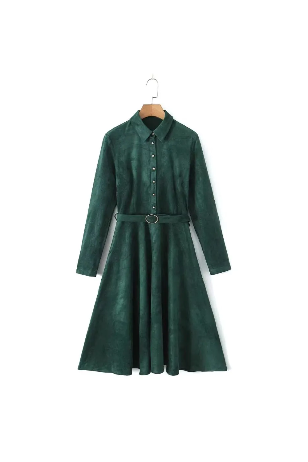 'Eliana' Sleek Suede Belted Long Sleeve Dress sold by Goodnight Macaroon