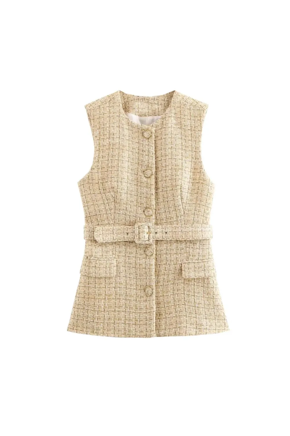 'Emilia' Textured Sleeveless Vest with Belt sold by Goodnight Macaroon
