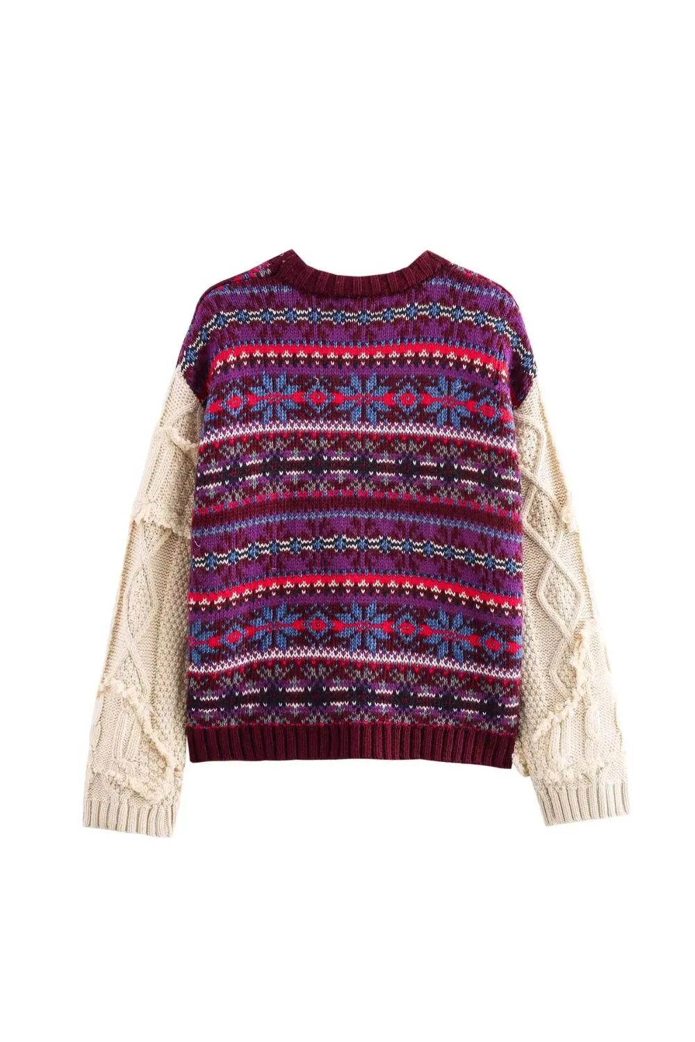 'Naomi' Stylish Jacquard Patchwork Round-Neck Sweater sold by Goodnight Macaroon product image thumbnail 2