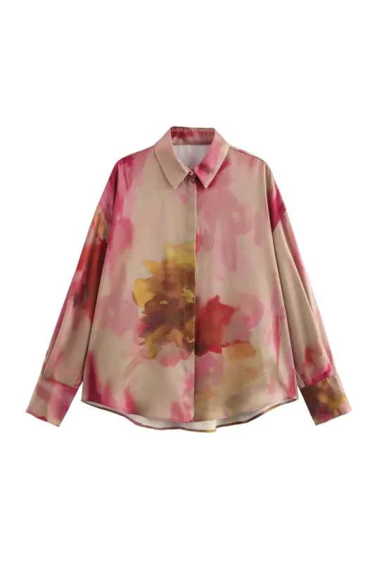 'Lucy' Silk Satin Texture Tie-Dye Shirt sold by Goodnight Macaroon